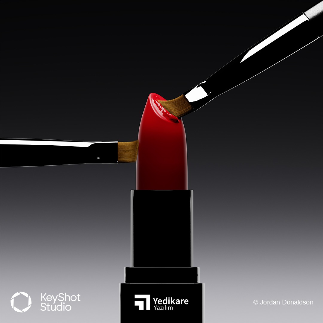 Jordan Donaldson'ın KeyShot ile render ettiği, fırça darbesiyle birlikte gösterilen ruj ürün görseli