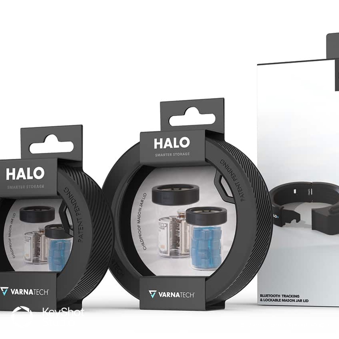 Varna Tech Halo ve Halo+ ürünlerinin perakende ambalajının KeyShot ile hazırlanmış render'ı